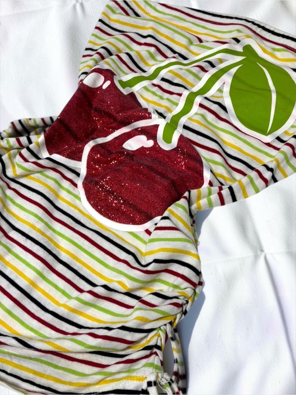 Vintage Y2K BONGO Glitter Cherry Tube Top Strapless Ruched Fruit Graphic Small